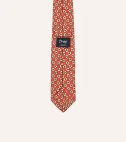 Drake’s Small Paisley Leaf Print Silk Self Tipped Tie