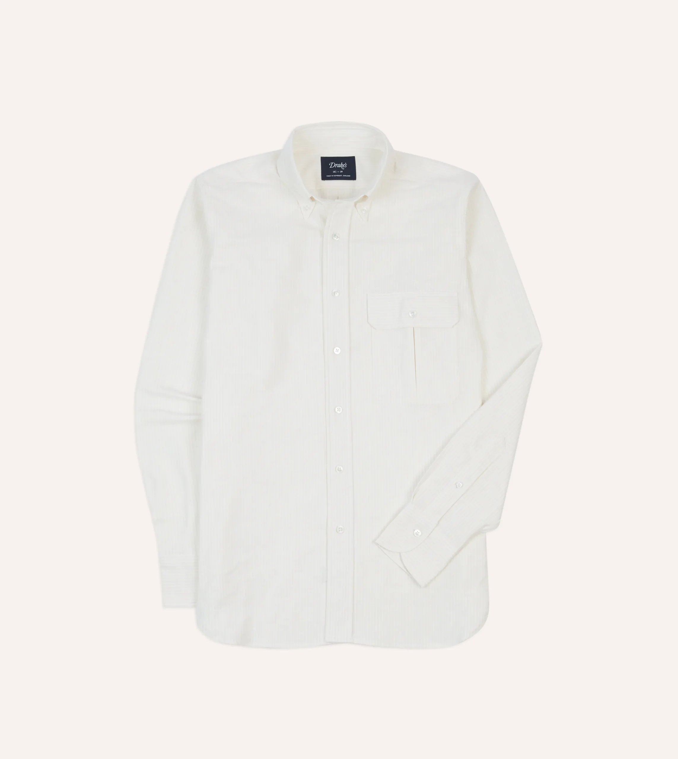 Drake’s Ticking Stripe Cotton Oxford Cloth Pocket Button-Down Shirt