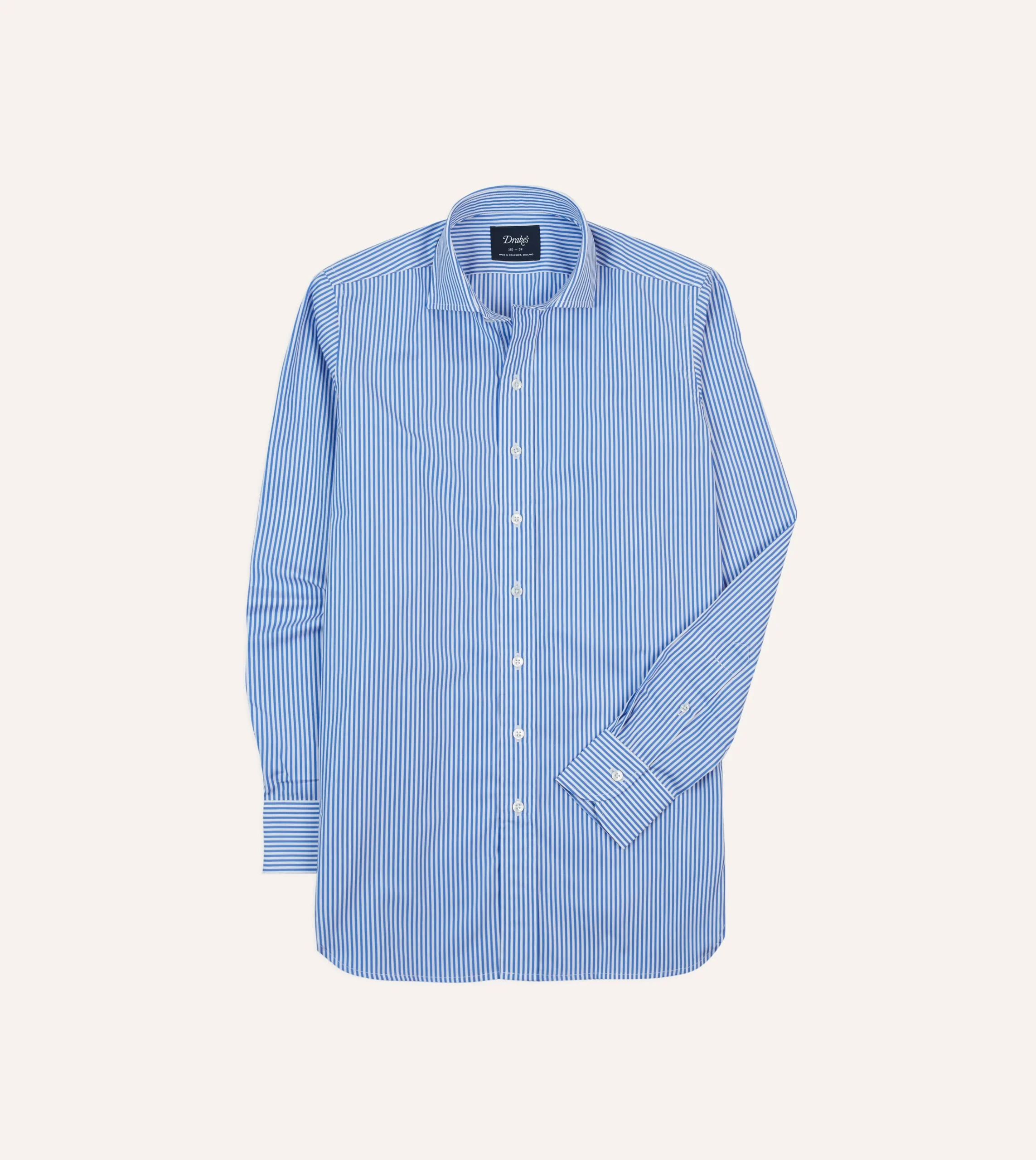 Drake’s And White Bengal Stripe Spread Collar Cotton Poplin Shirt