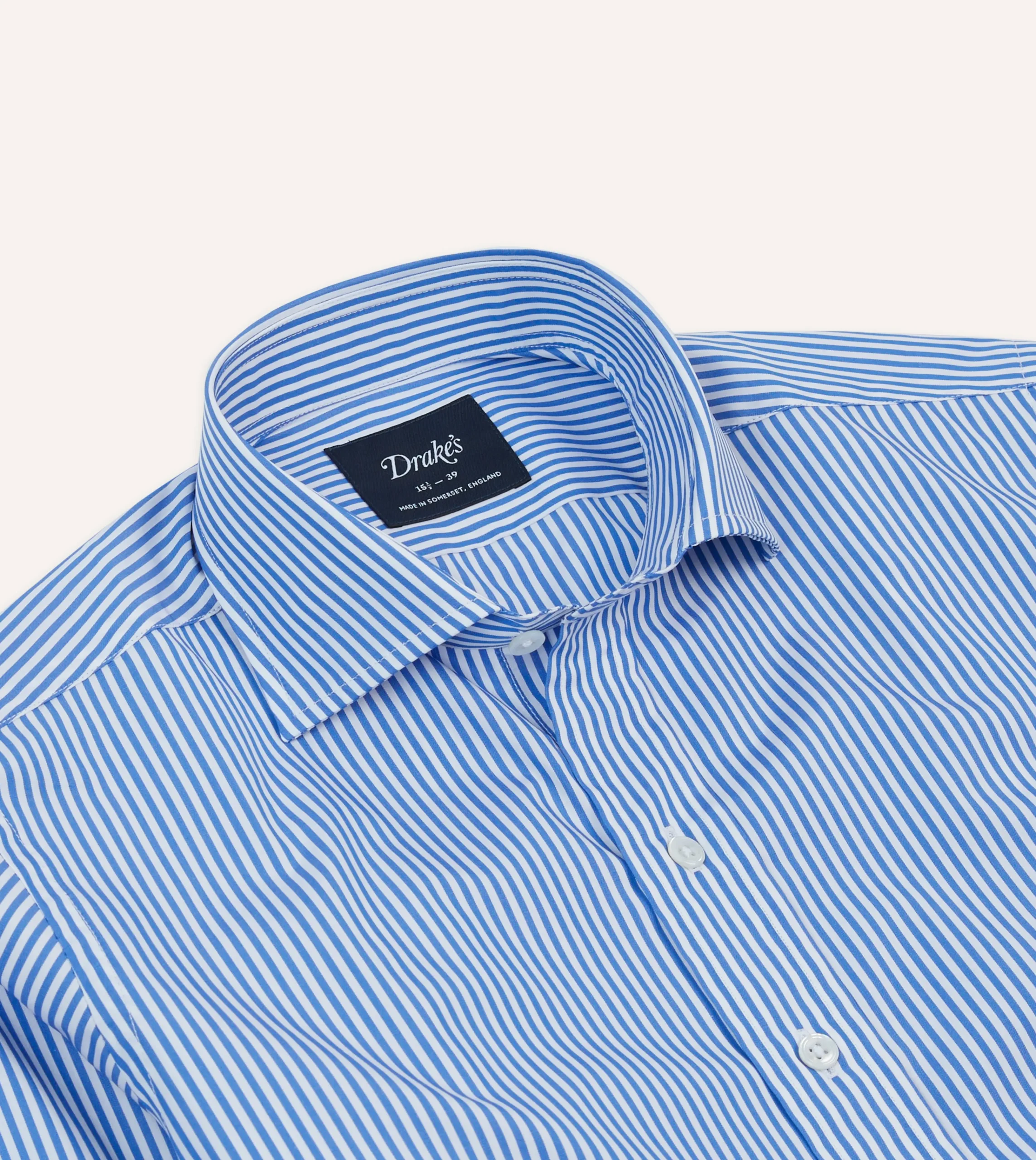 Drake’s And White Bengal Stripe Spread Collar Cotton Poplin Shirt