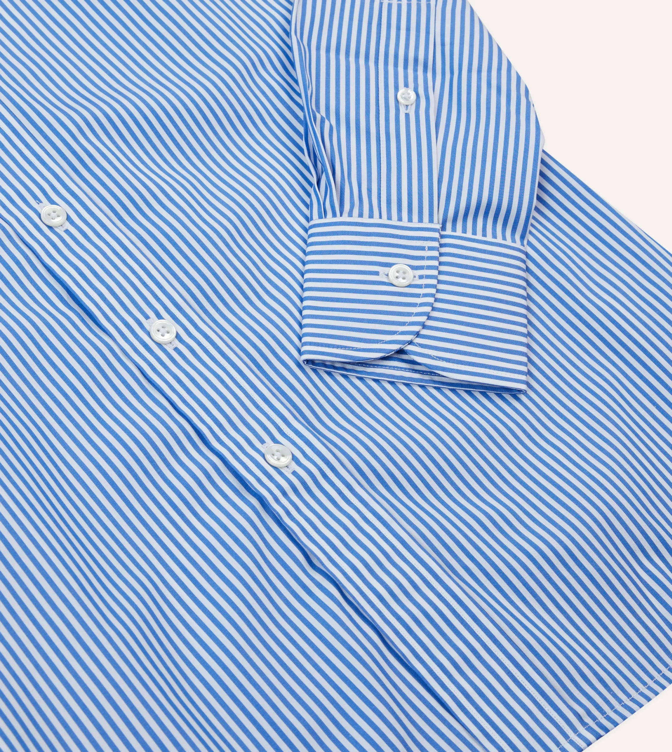 Drake’s And White Bengal Stripe Spread Collar Cotton Poplin Shirt