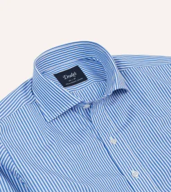 Drake’s And White Bengal Stripe Spread Collar Cotton Poplin Shirt