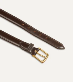 Drake’s Dark Brown Fully Lined Bridle Leather Belt With Brass Buckle