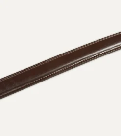 Drake’s Dark Brown Fully Lined Bridle Leather Belt With Brass Buckle