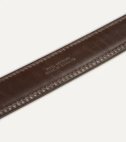 Drake’s Dark Brown Fully Lined Bridle Leather Belt With Brass Buckle