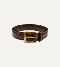 Drake’s Dark Brown Fully Lined Bridle Leather Belt With Brass Buckle