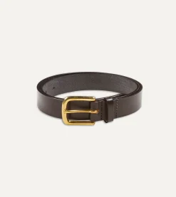 Drake’s Dark Brown Unlined Bridle Leather Belt With Brass Buckle