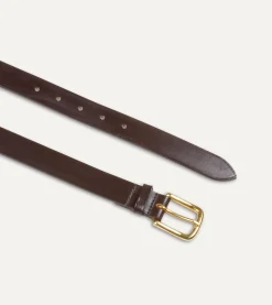 Drake’s Dark Brown Unlined Bridle Leather Belt With Brass Buckle
