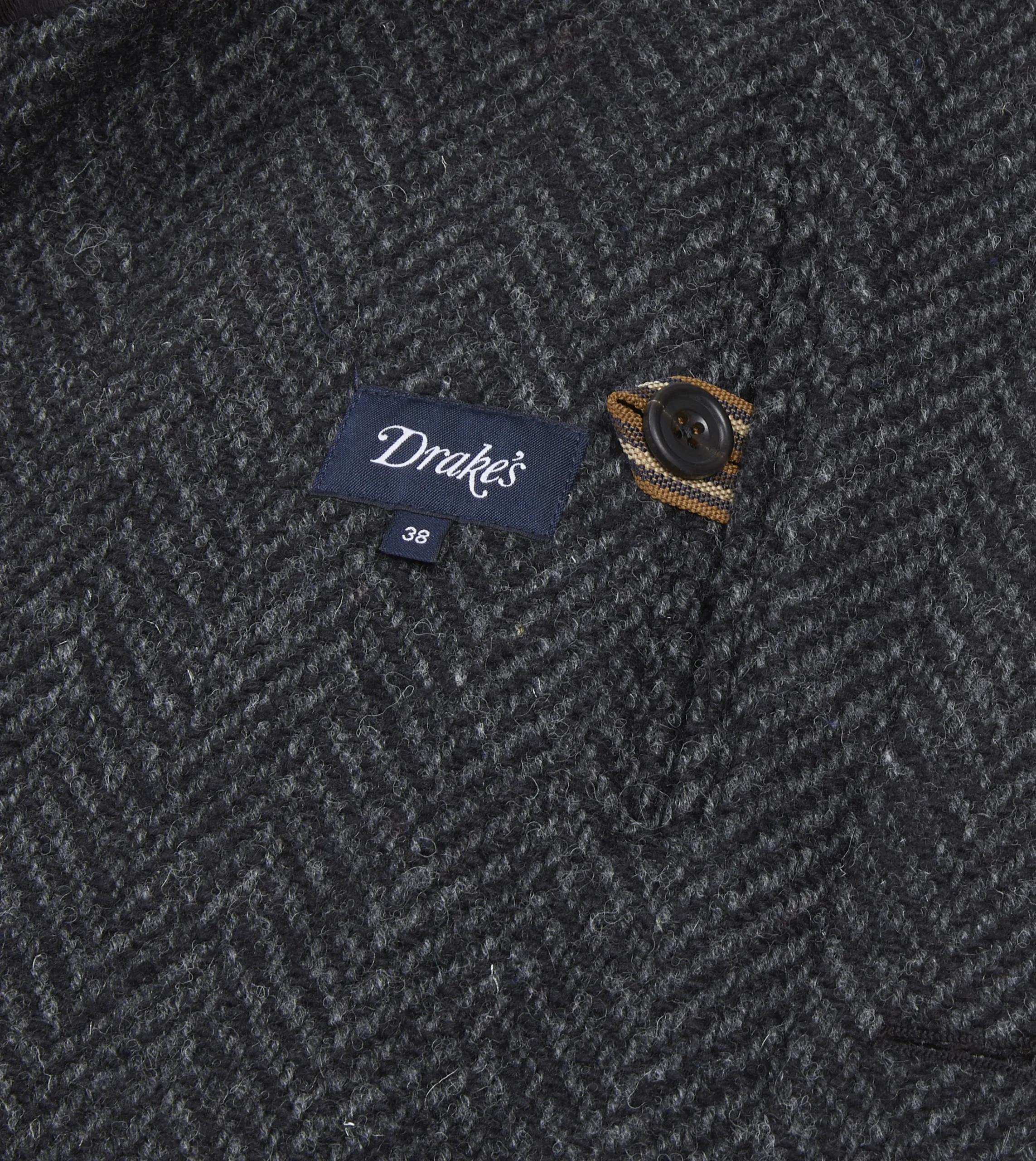 Drake’s Dark Grey Herringbone Wool Raglan Coat