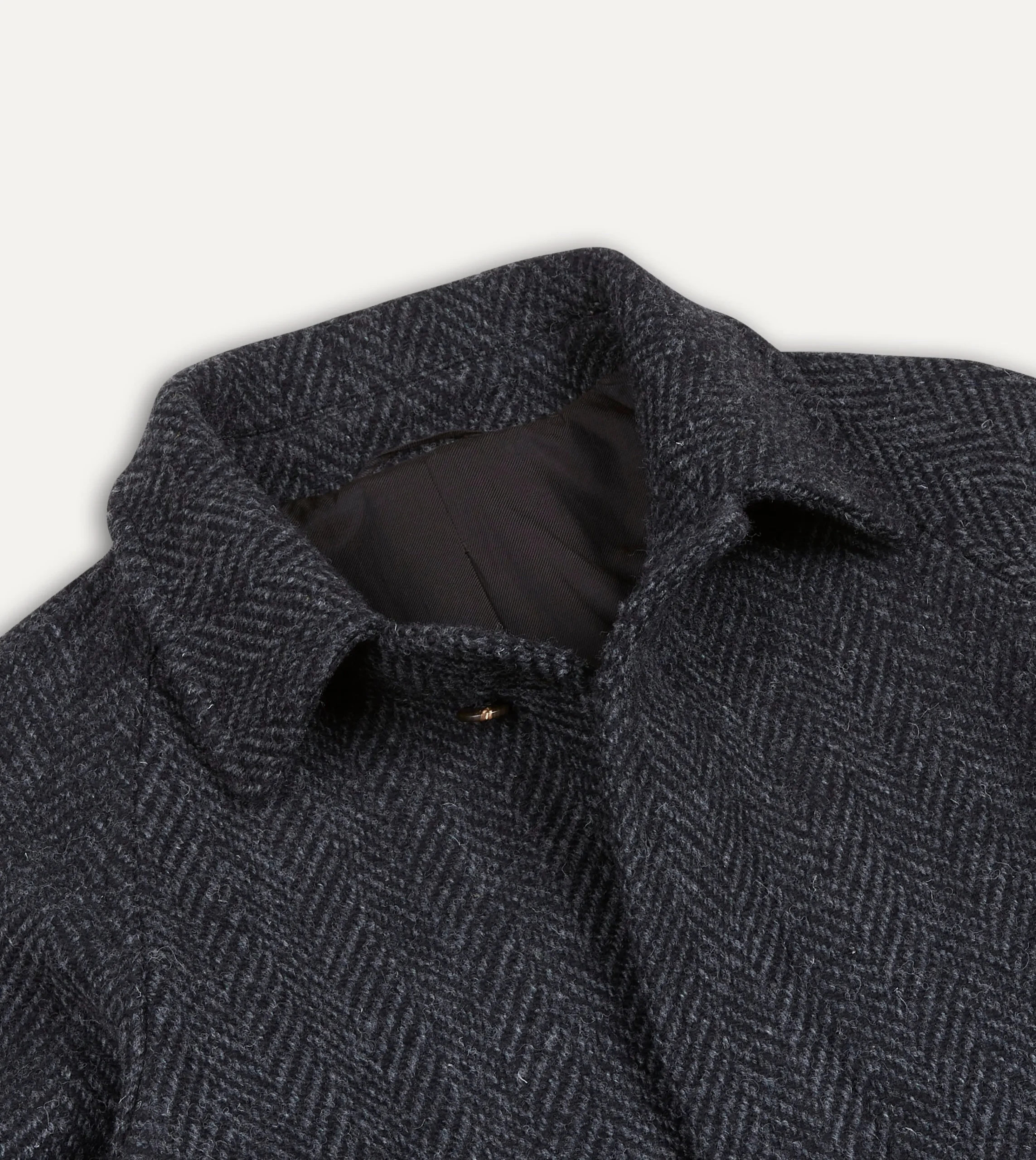 Drake’s Dark Grey Herringbone Wool Raglan Coat