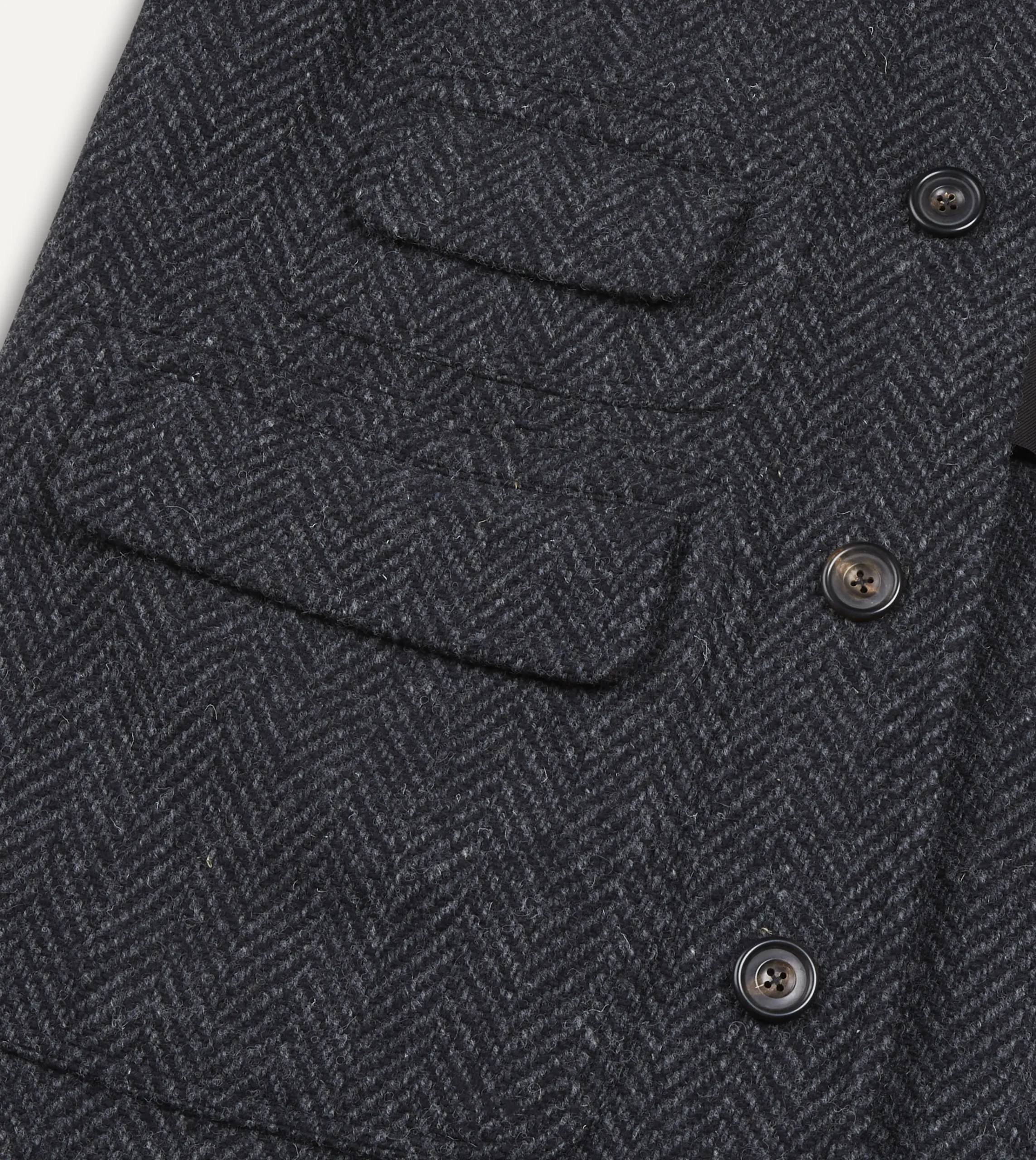 Drake’s Dark Grey Herringbone Wool Raglan Coat
