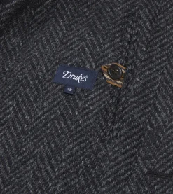 Drake’s Dark Grey Herringbone Wool Raglan Coat