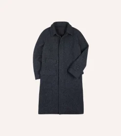 Drake’s Dark Grey Herringbone Wool Raglan Coat