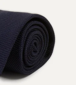 Drake’s Dark Navy Fine Woven Grenadine Silk Hand Rolled Tie