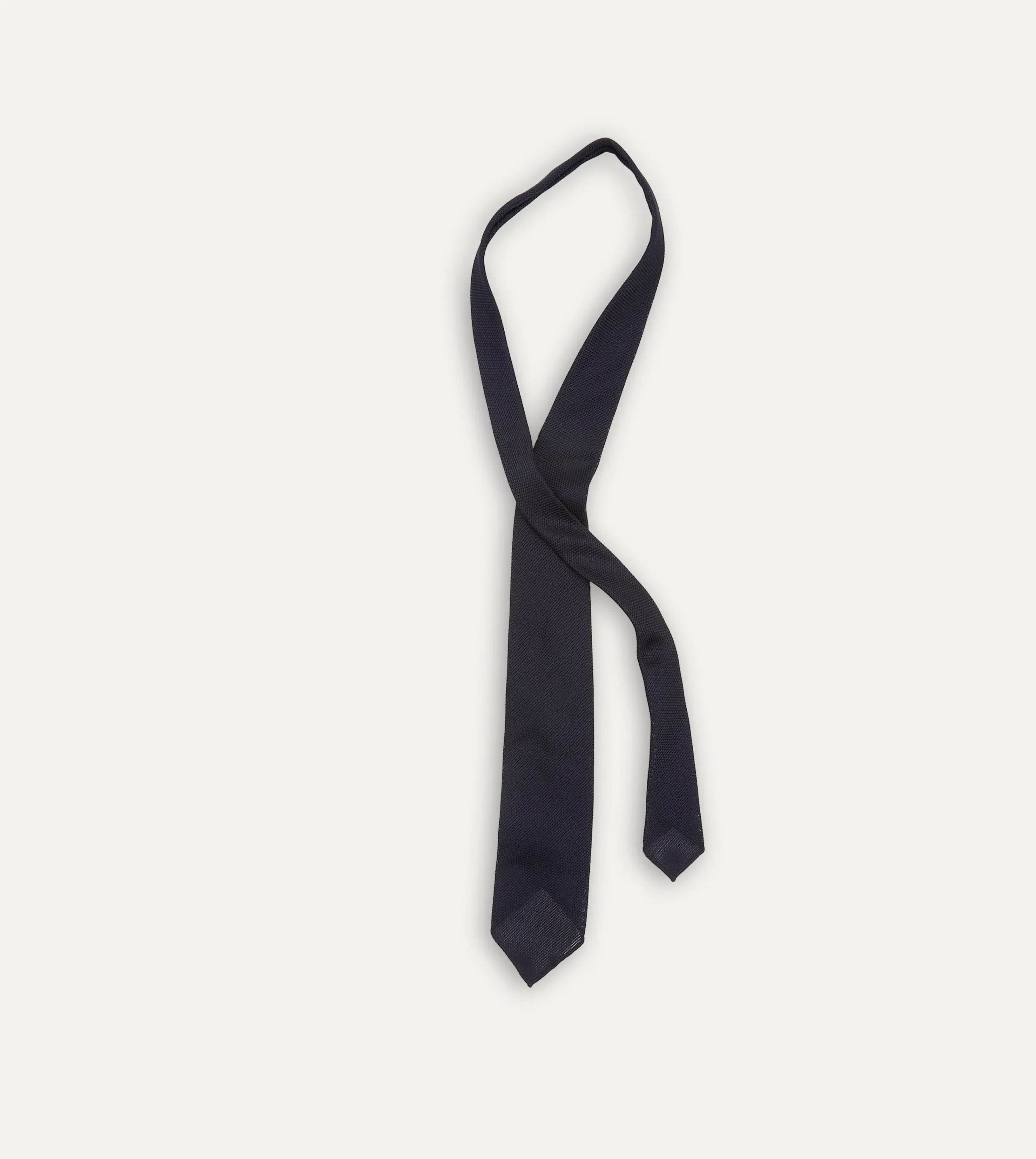 Drake’s Dark Navy Fine Woven Grenadine Silk Hand Rolled Tie