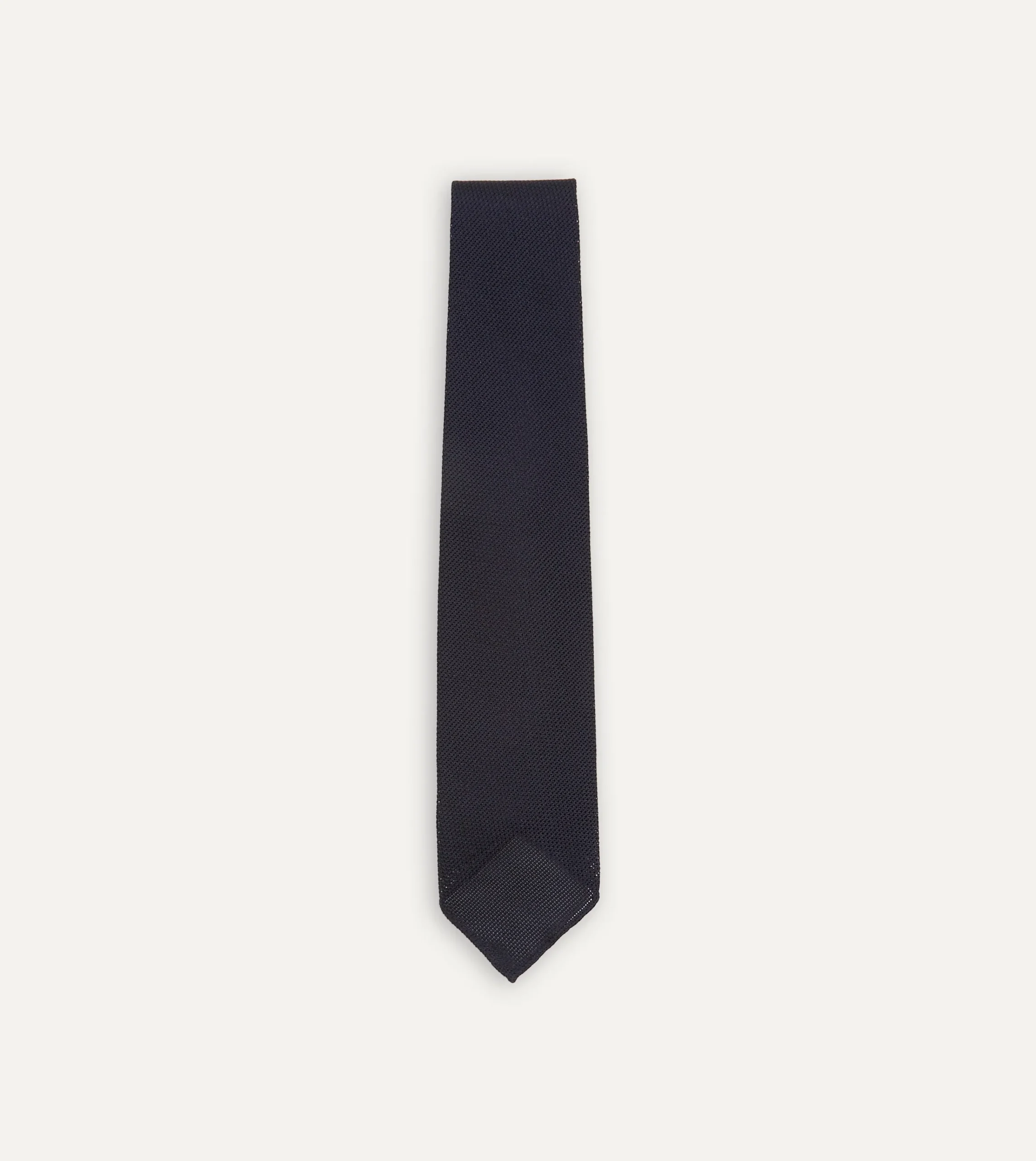 Drake’s Dark Navy Fine Woven Grenadine Silk Hand Rolled Tie
