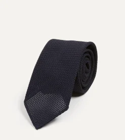 Drake’s Dark Navy Hand Rolled Large Knot Grenadine Tie