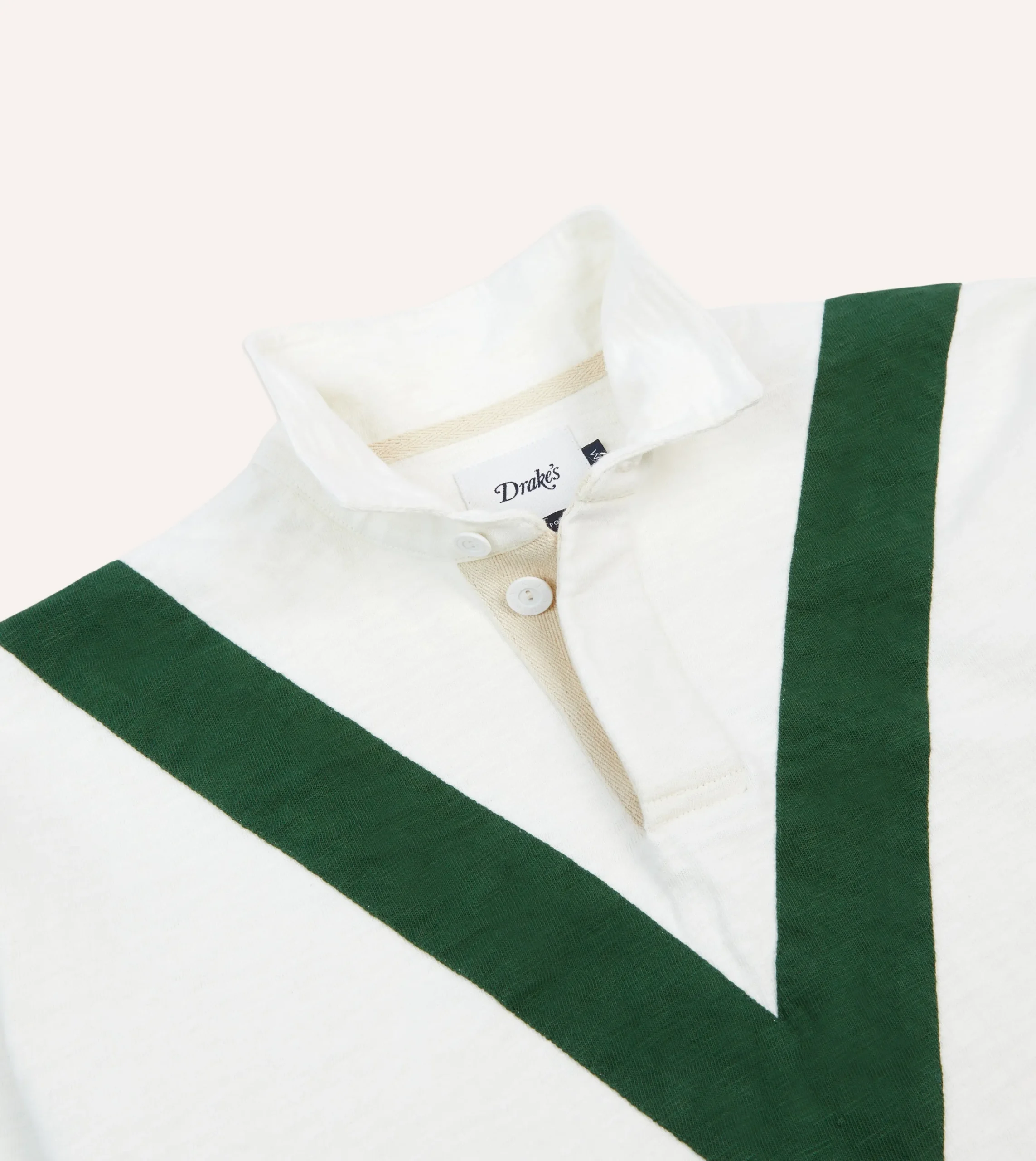 Drake’s Ecru And Green Chevron Cotton Rugby Shirt