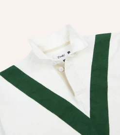 Drake’s Ecru And Green Chevron Cotton Rugby Shirt