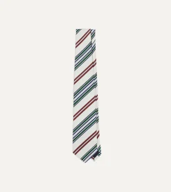 Drake’s Ecru And Green Multi Stripe Mogador Tipped Tie