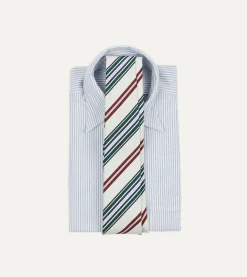 Drake’s Ecru And Green Multi Stripe Mogador Tipped Tie