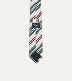 Drake’s Ecru And Green Multi Stripe Mogador Tipped Tie