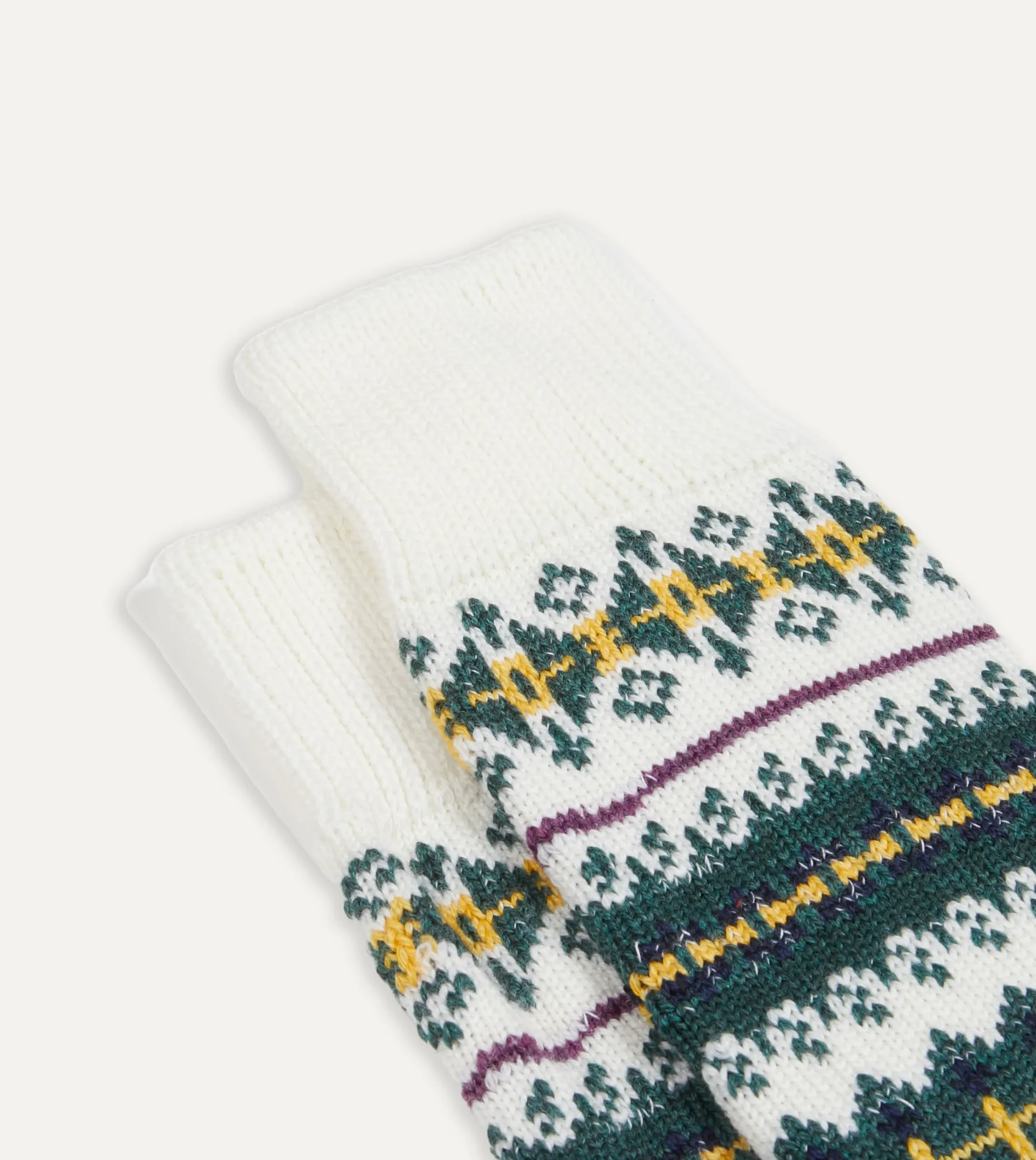 Drake’s Ecru Fair Isle Wool Cotton Socks