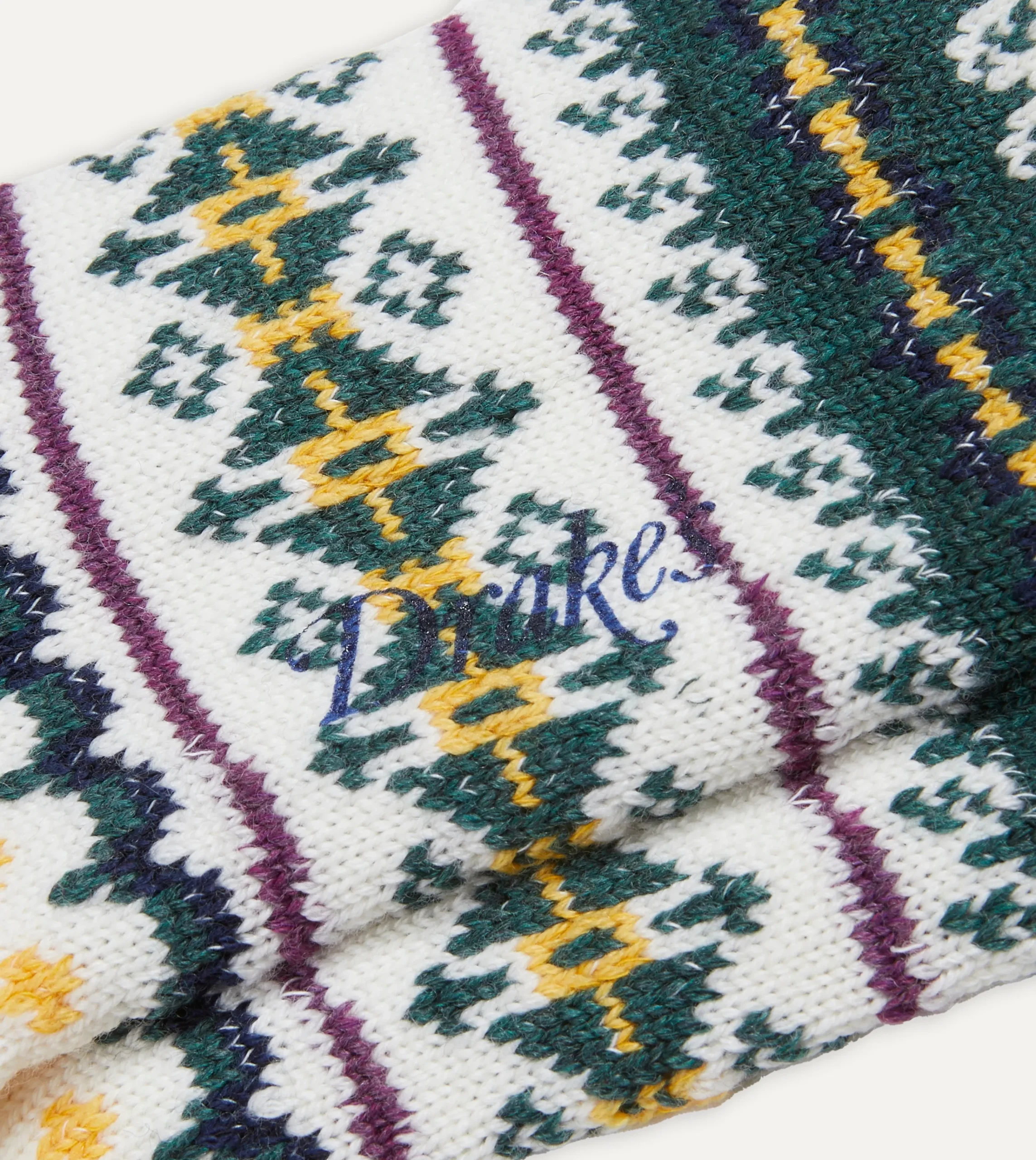 Drake’s Ecru Fair Isle Wool Cotton Socks