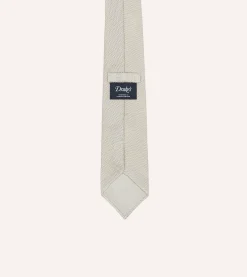 Drake’s Ecru Fine Woven Grenadine Silk Hand Rolled Tie