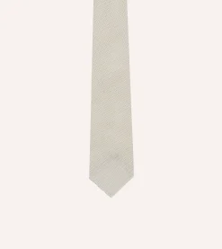 Drake’s Ecru Fine Woven Grenadine Silk Hand Rolled Tie