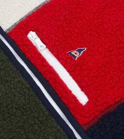 Drake’s Ecru, Green And Navy Boucle Wool Zip Fleece Vest