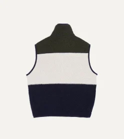 Drake’s Ecru, Green And Navy Boucle Wool Zip Fleece Vest