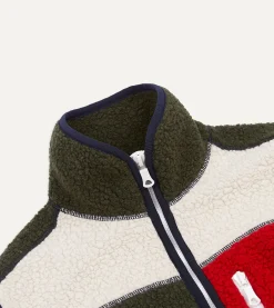 Drake’s Ecru, Green And Navy Boucle Wool Zip Fleece Vest