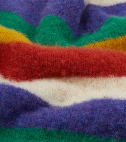Drake’s Ecru Multi Stripe Brushed Shetland Crew Neck Jumper
