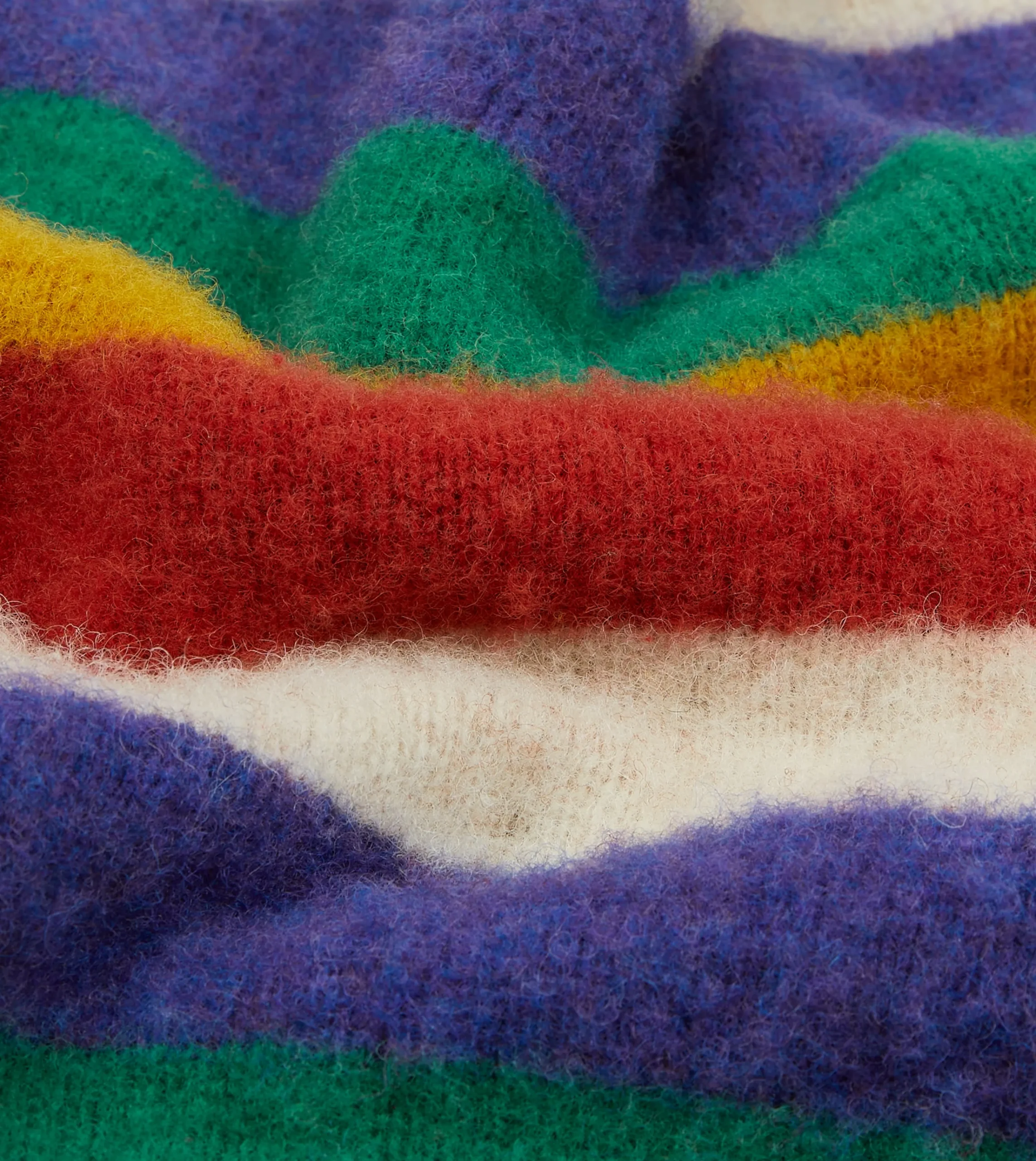 Drake’s Ecru Multi Stripe Brushed Shetland Crew Neck Jumper