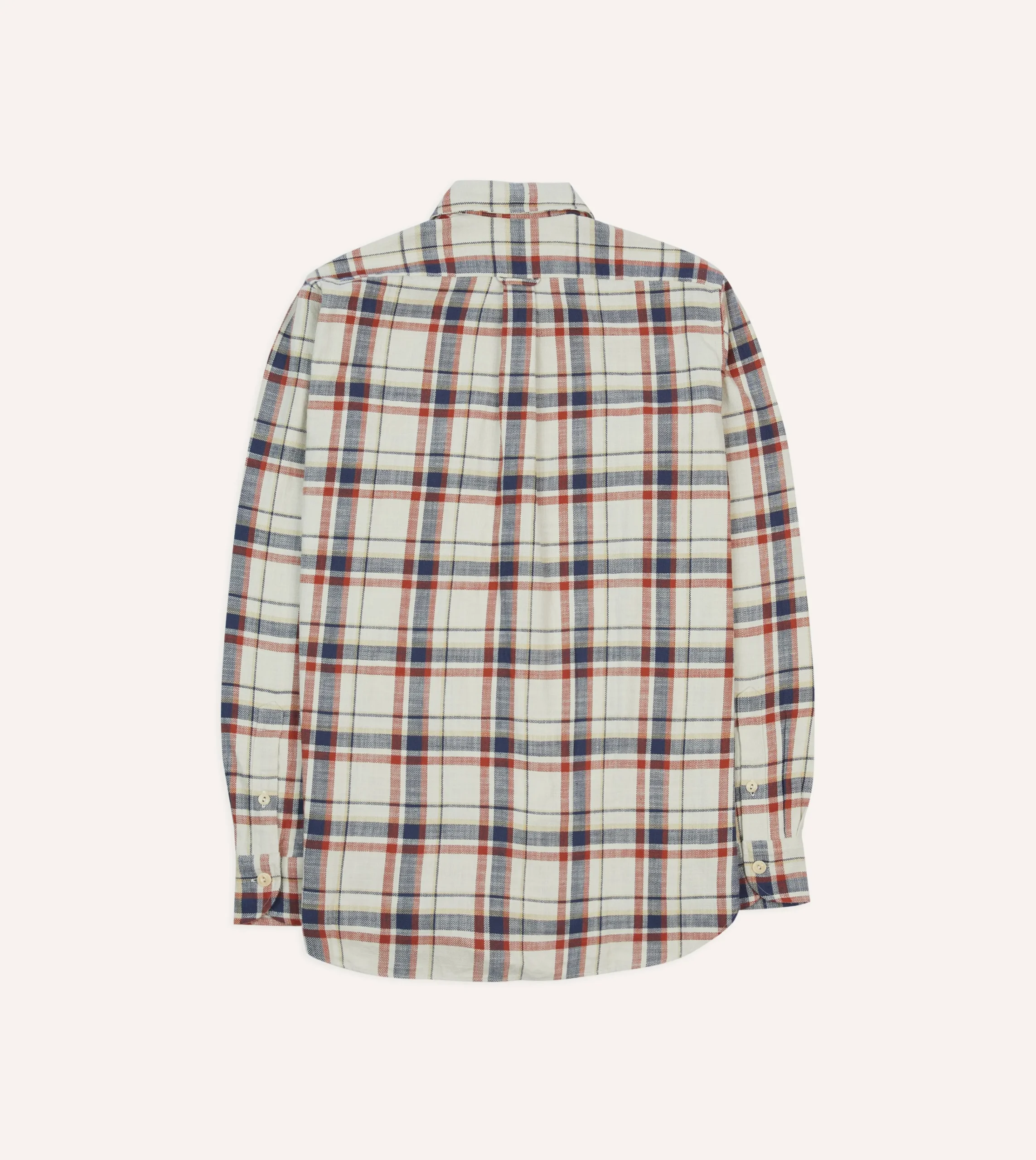 Drake’s , Navy And Red Check Slub Cotton Two-Pocket Work Shirt