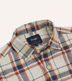 Drake’s , Navy And Red Check Slub Cotton Two-Pocket Work Shirt