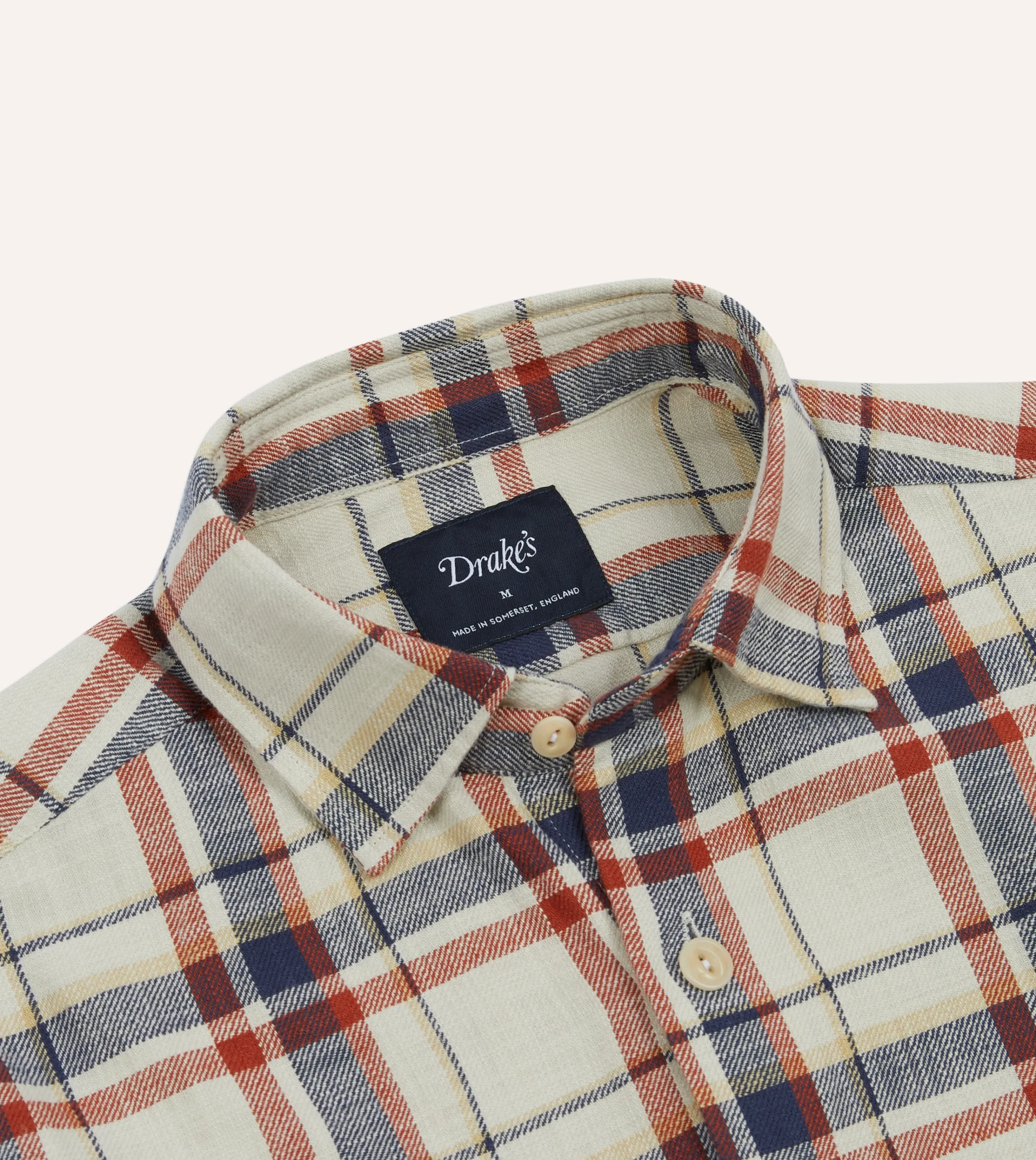 Drake’s , Navy And Red Check Slub Cotton Two-Pocket Work Shirt
