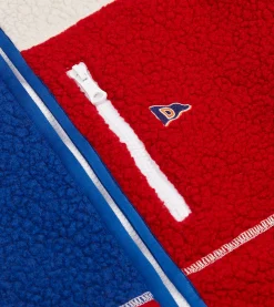 Drake’s Ecru, Red And Blue Boucle Wool Zip Fleece Jacket