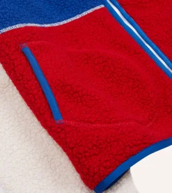 Drake’s Ecru, Red And Blue Boucle Wool Zip Fleece Jacket