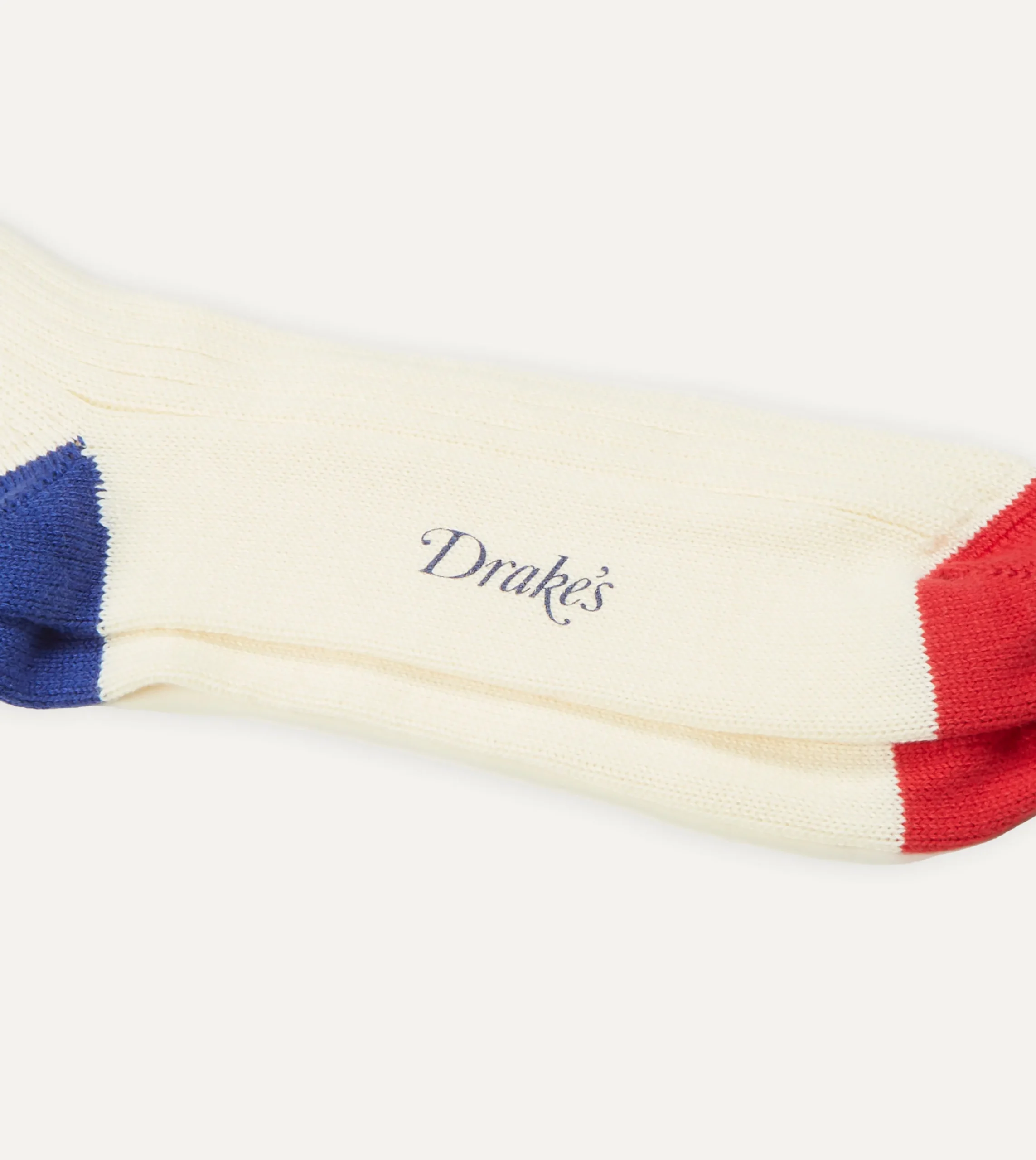 Drake’s Ecru, Red And Navy Striped Sport Socks
