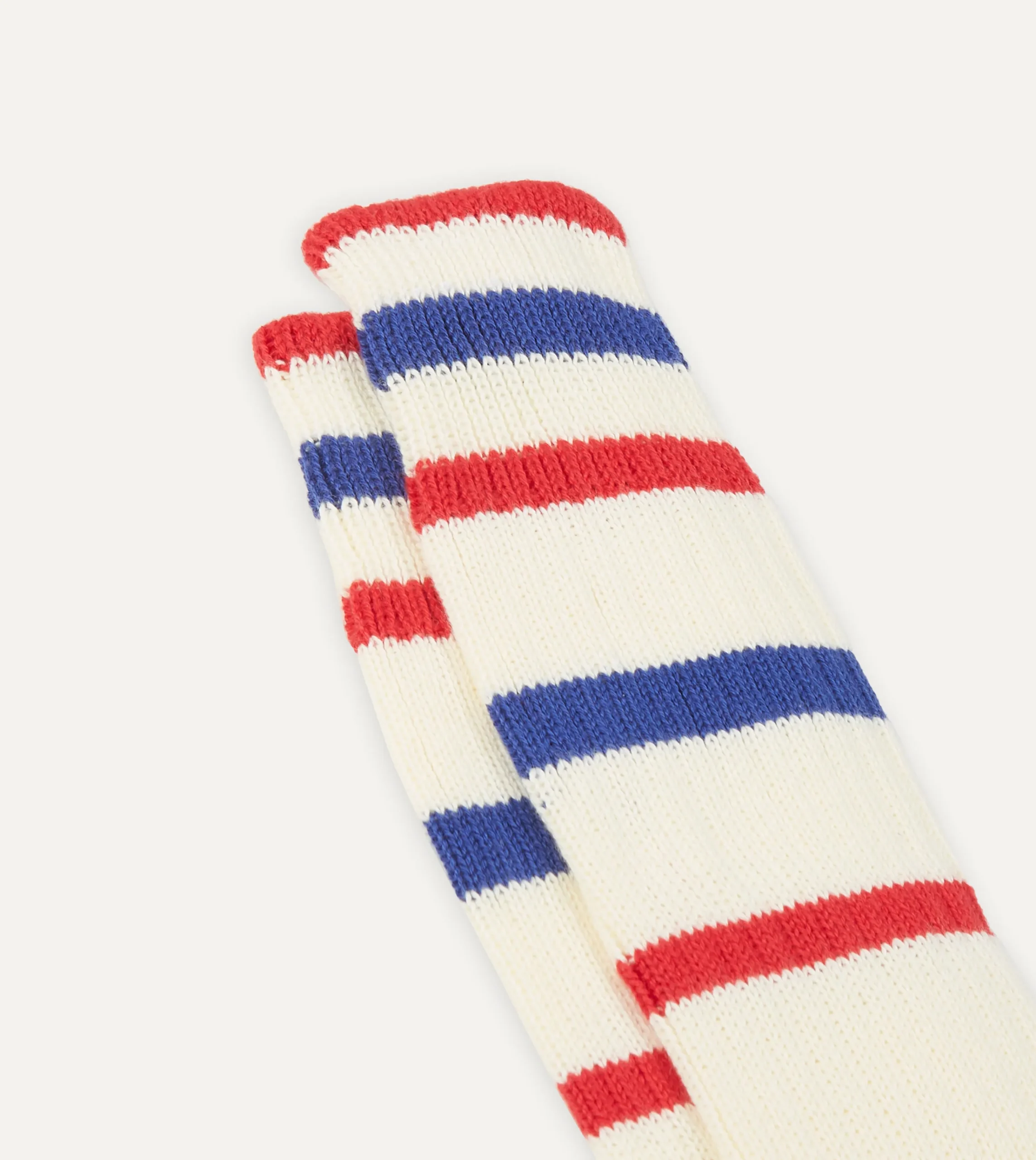 Drake’s Ecru, Red And Navy Striped Sport Socks