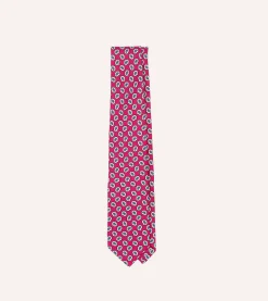 Drake’s Small Paisley Leaf Print Silk Self Tipped Tie