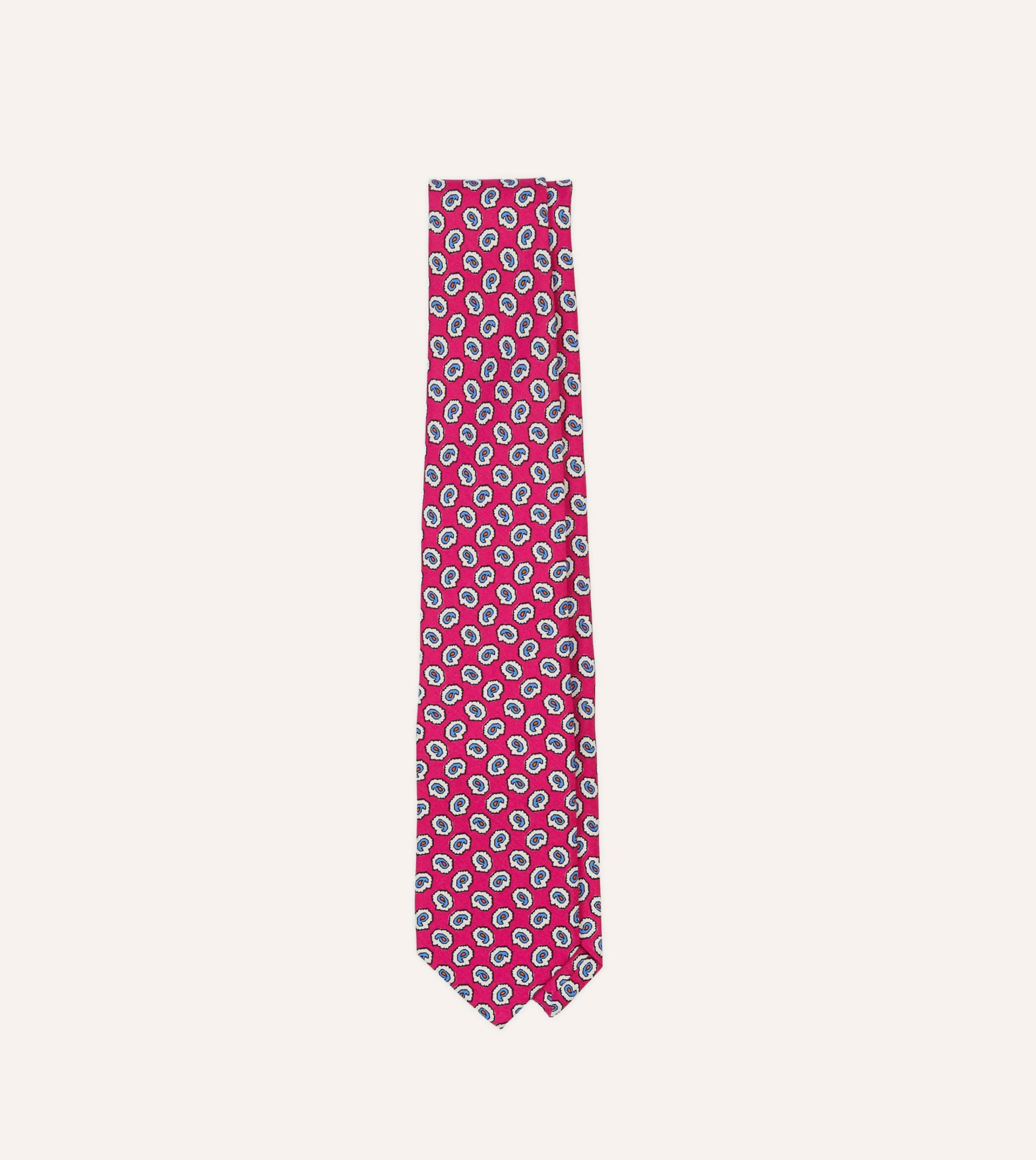 Drake’s Small Paisley Leaf Print Silk Self Tipped Tie