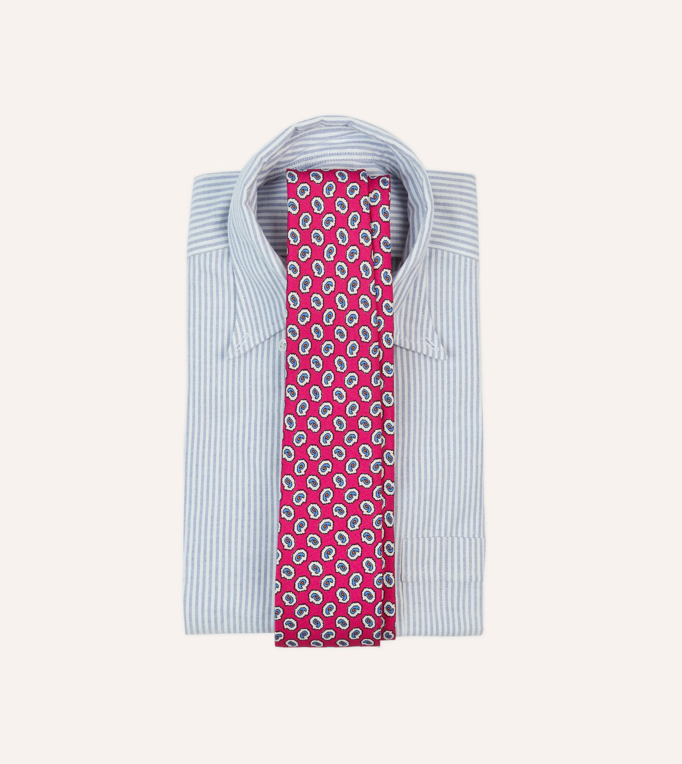 Drake’s Small Paisley Leaf Print Silk Self Tipped Tie