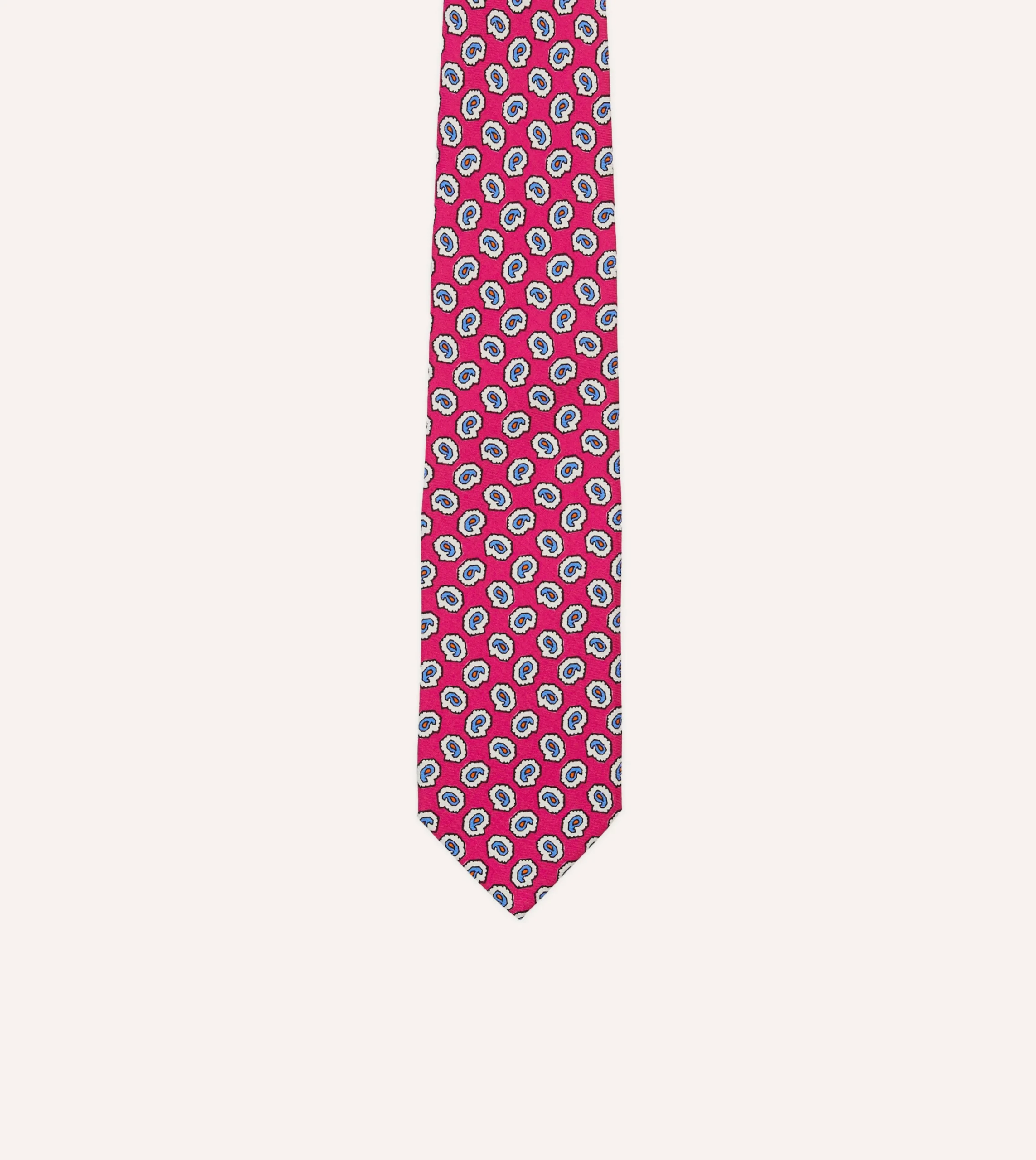 Drake’s Small Paisley Leaf Print Silk Self Tipped Tie