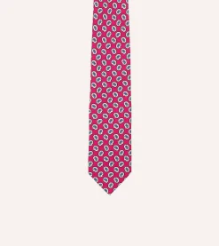 Drake’s Small Paisley Leaf Print Silk Self Tipped Tie