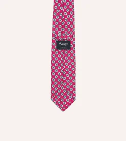 Drake’s Small Paisley Leaf Print Silk Self Tipped Tie