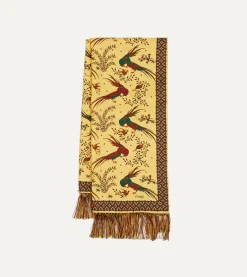 Drake’s Birds Of Paradise Print Tubular Silk Tasselled Scarf