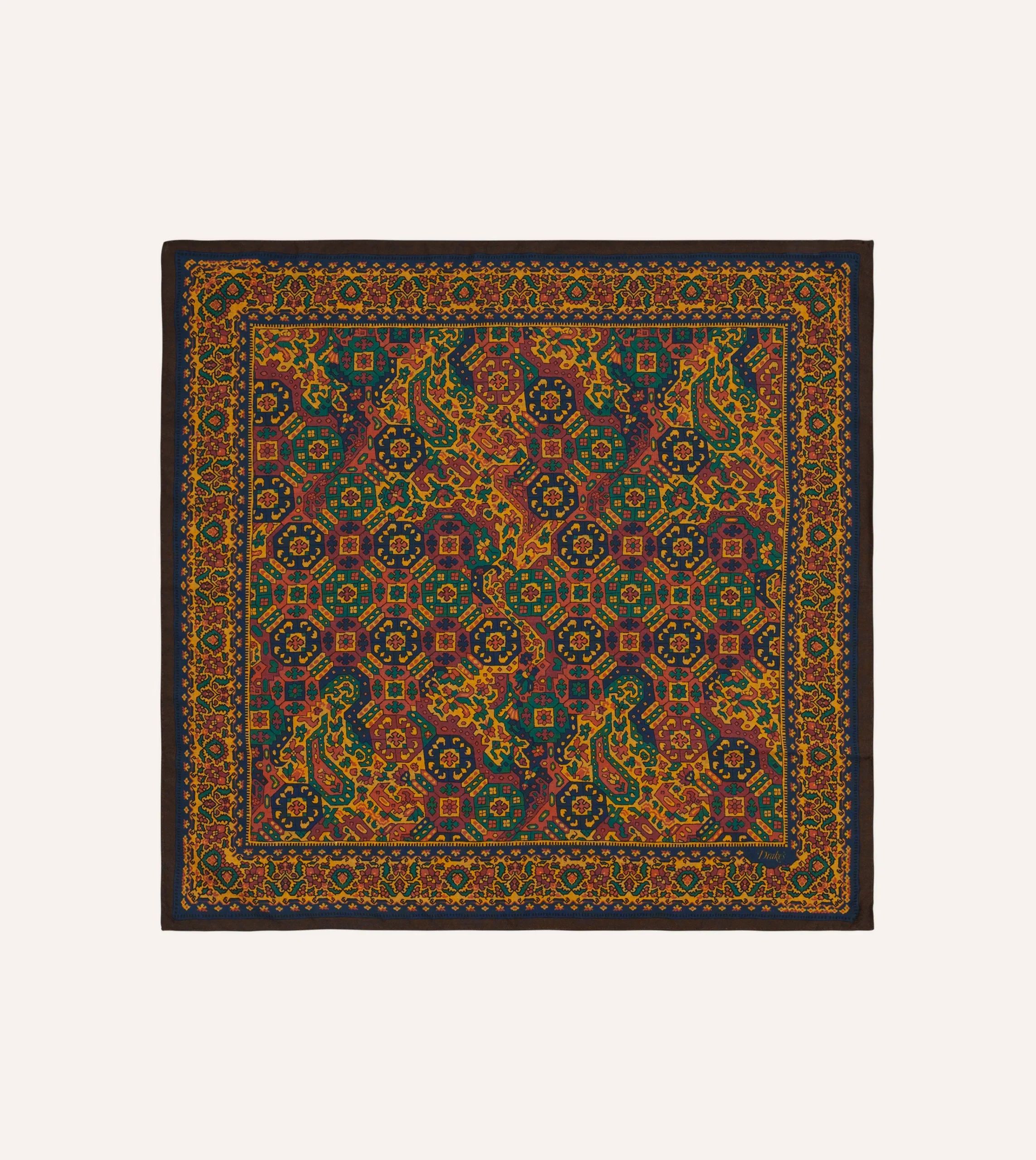 Drake’s Gold Tapestry Print Wool-Silk Bandana